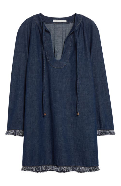 Shop Zimmermann Rhiannon Long Sleeve Fringe Trim Denim Minidress In Atlantic