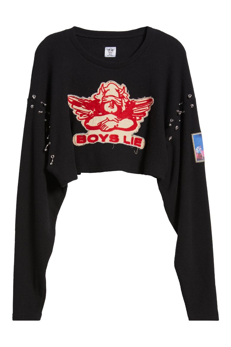 Stitch Me Up Embroidered Logo Crop Top, Alternate, color, BLACK
