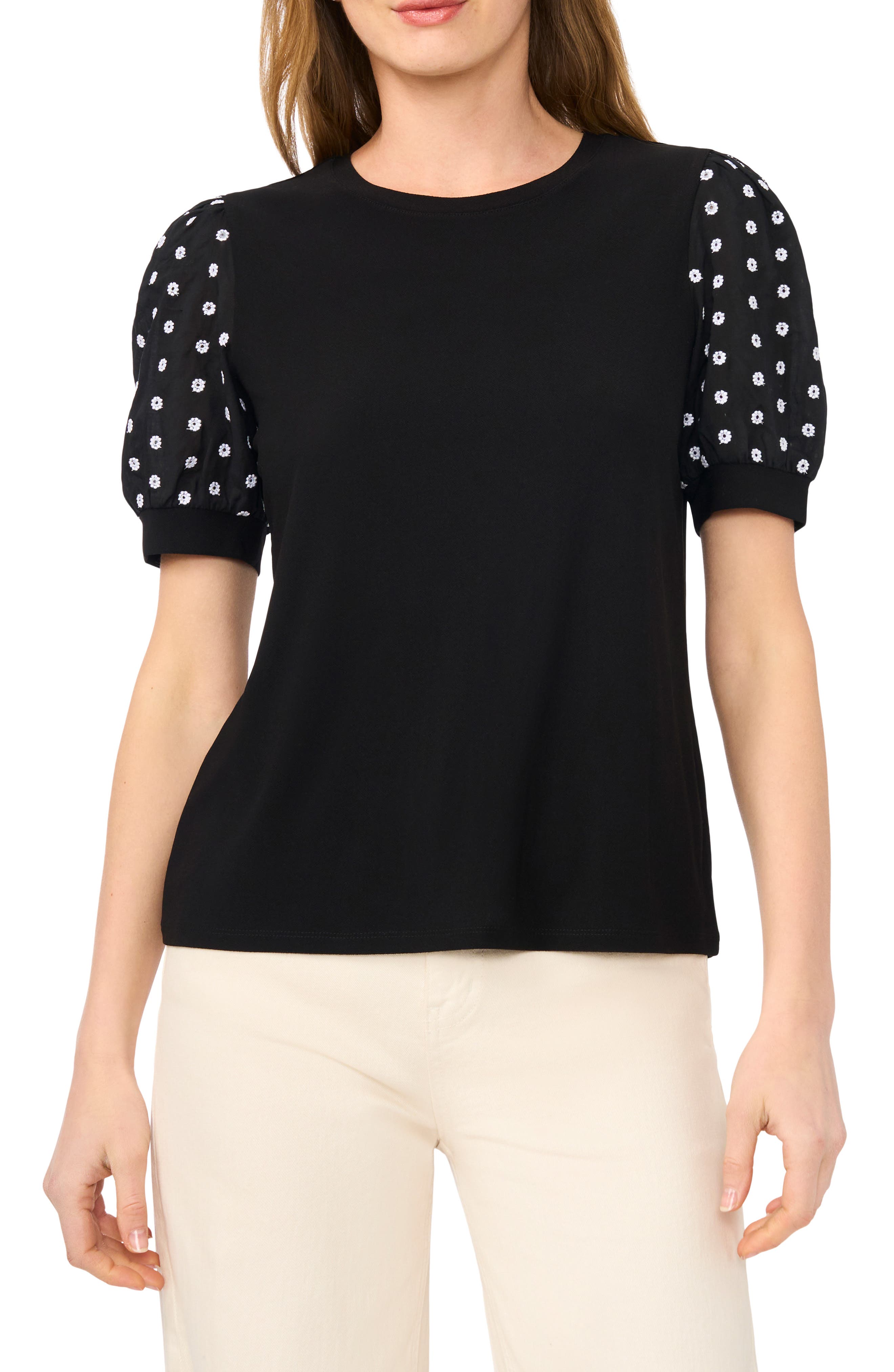 CeCe Embroidered Puff Sleeve Top