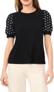 CeCe Embroidered Puff Sleeve Top
