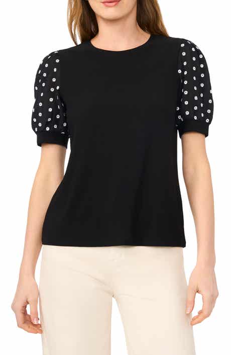 CeCe Embroidered Puff Sleeve Top