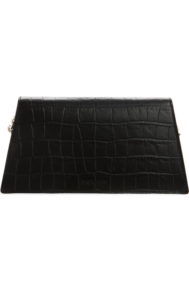 McQueen Mini Skull Croc Embossed Leather Crossbody Bag, Alternate, color, Black