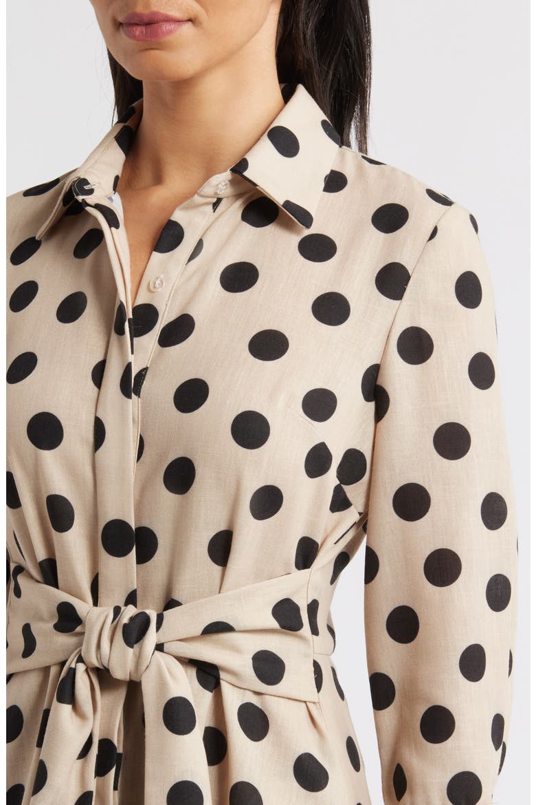Long Sleeve Button-Up Midi Dress, Alternate, color, LIGHT TAN/ BLACK