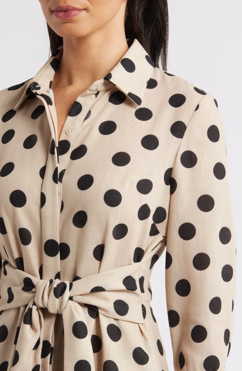 Julia Jordan Long Sleeve Button-Up Midi Dress, Alternate, color, Tan/ Black