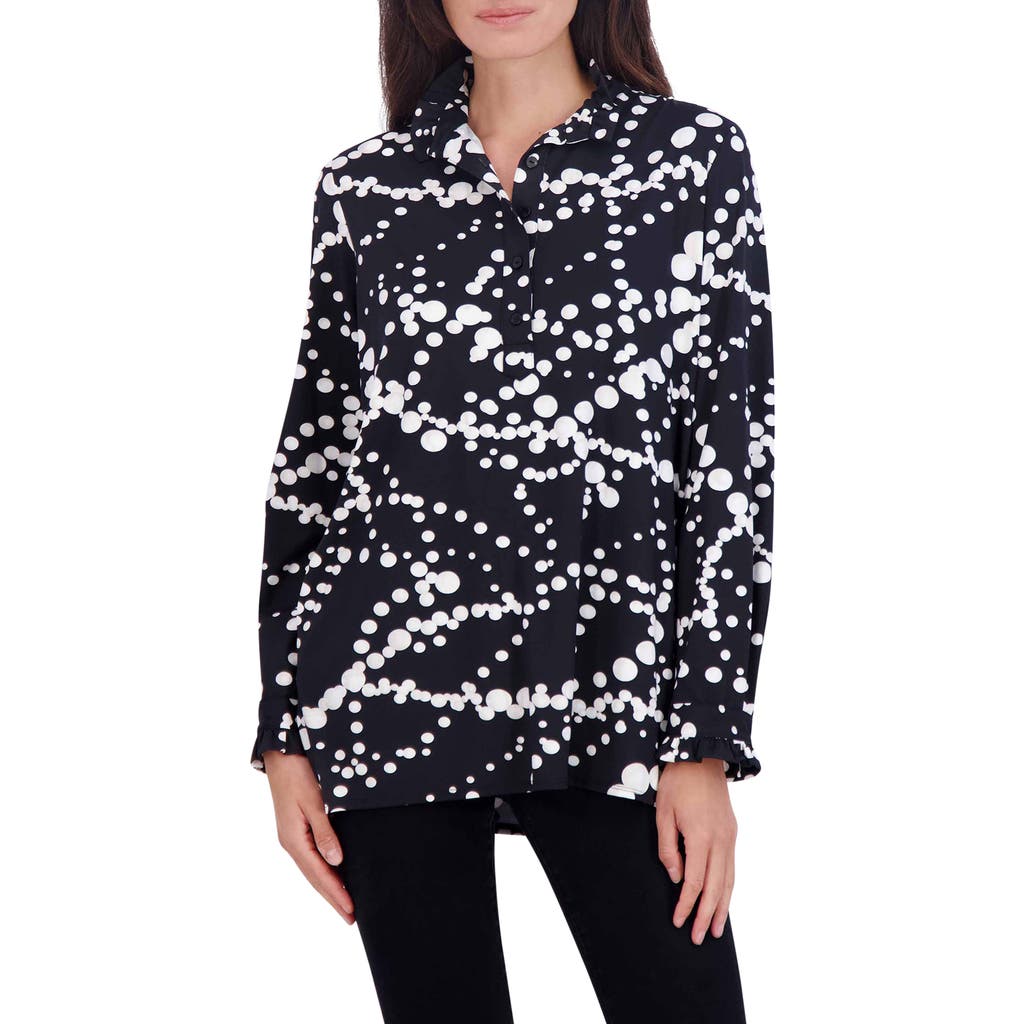 Shop Foxcroft Mia Dot Print Jersey Popover Top In Black/white