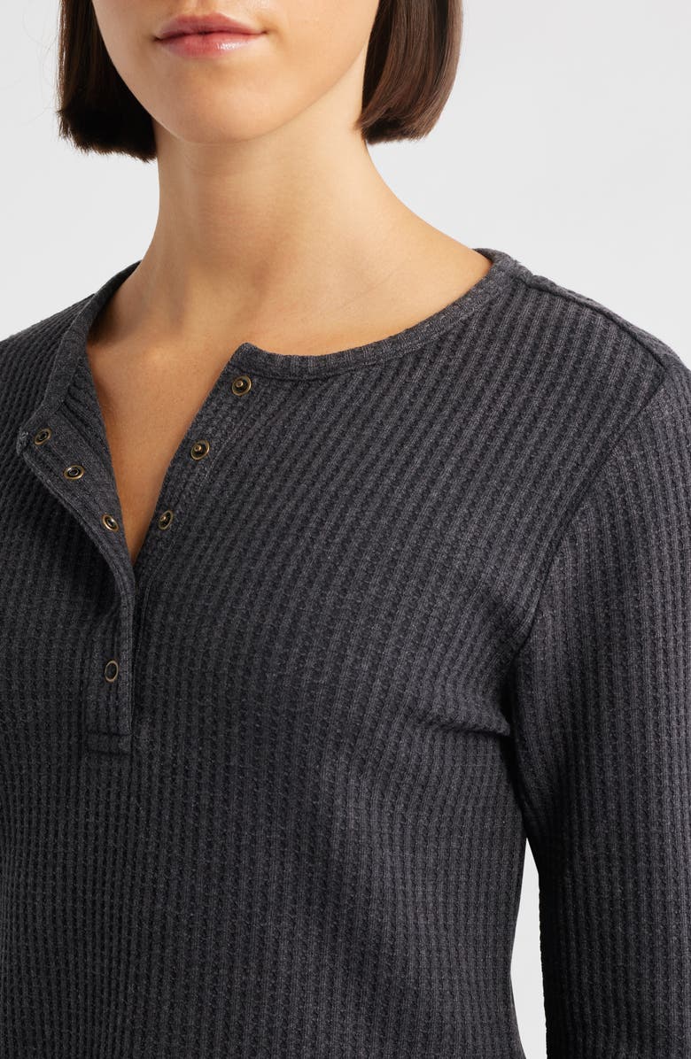 CITY BLUES Thermal Knit Henley, Alternate, color, Washed Black