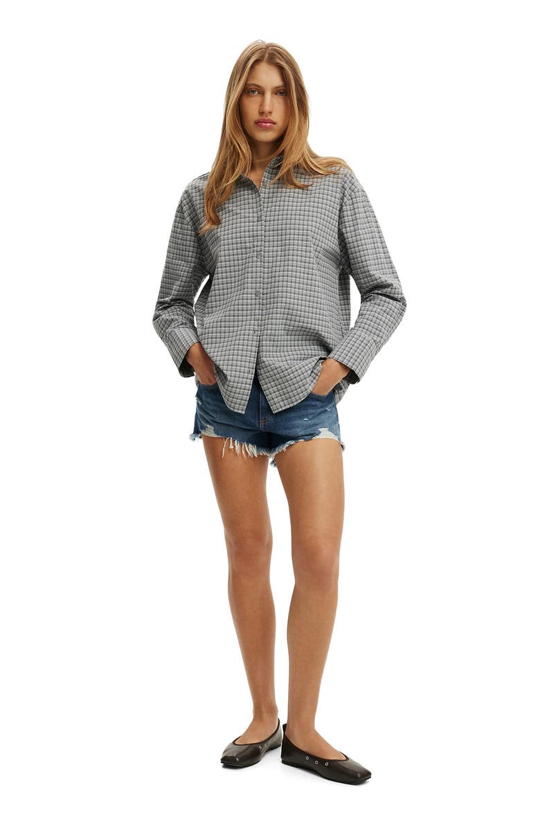 Cotton On Women's Sloane Oversized Shirt, Alternate, color, Micro Check Pewter