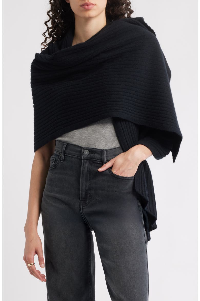 Rib Cashmere Travel Wrap, Main, color, BLACK
