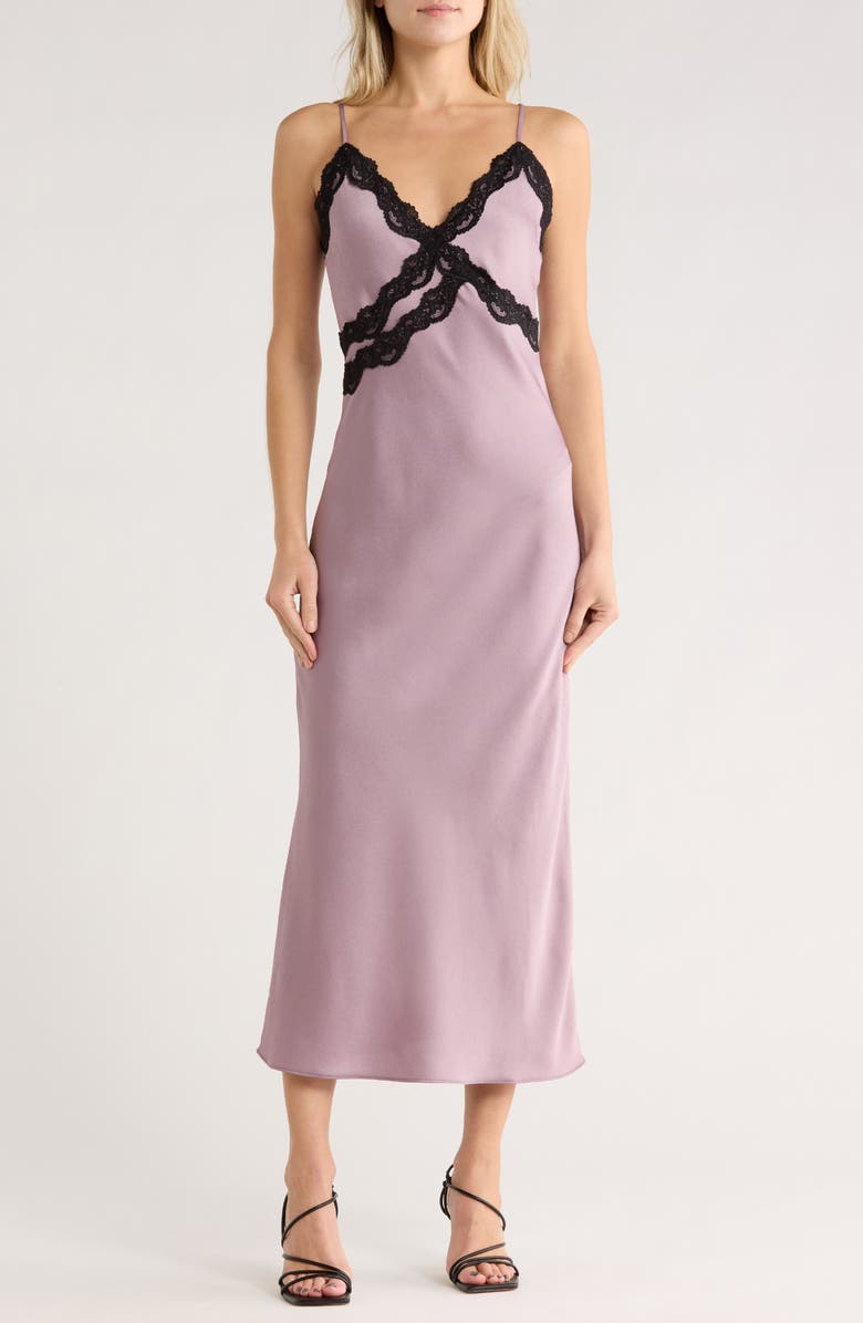 Leith Lace Trim Satin Maxi Dress, Main, color, Purple