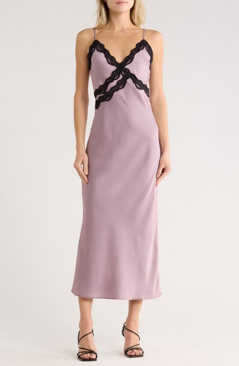 Lace Trim Satin Maxi Dress