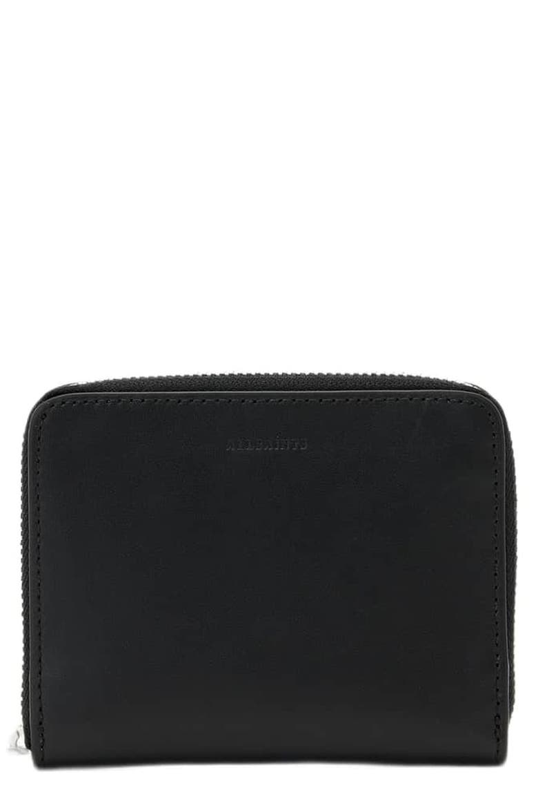 Lena Hex Leather Zip Wallet, Main, color, BLACK/ SILVER