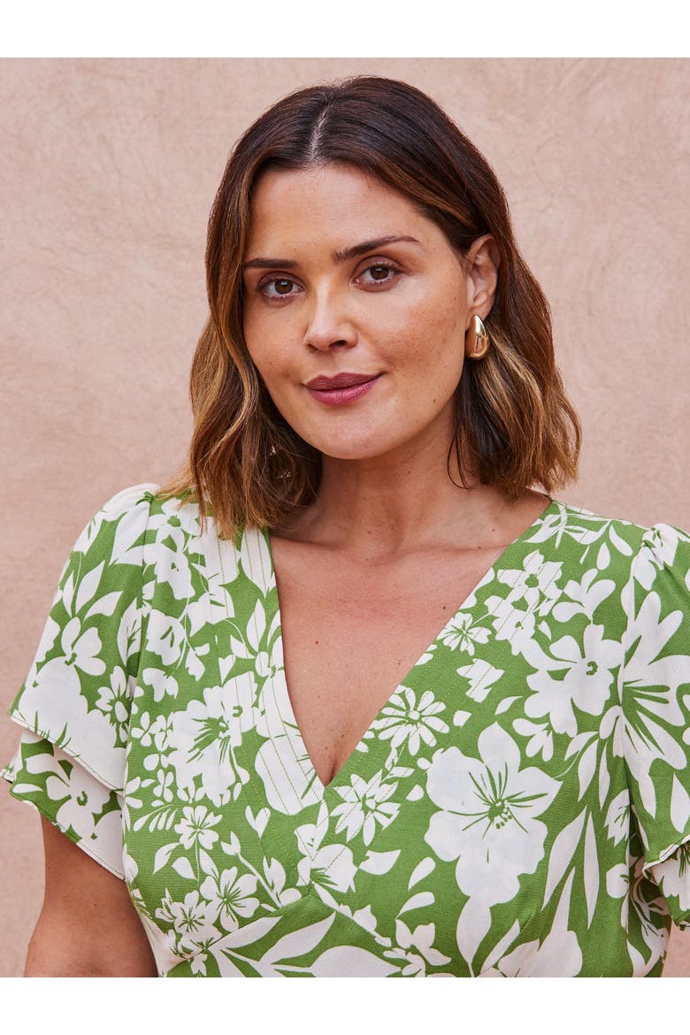 Floral Flutter Sleeve Dress, Alternate, color, Green