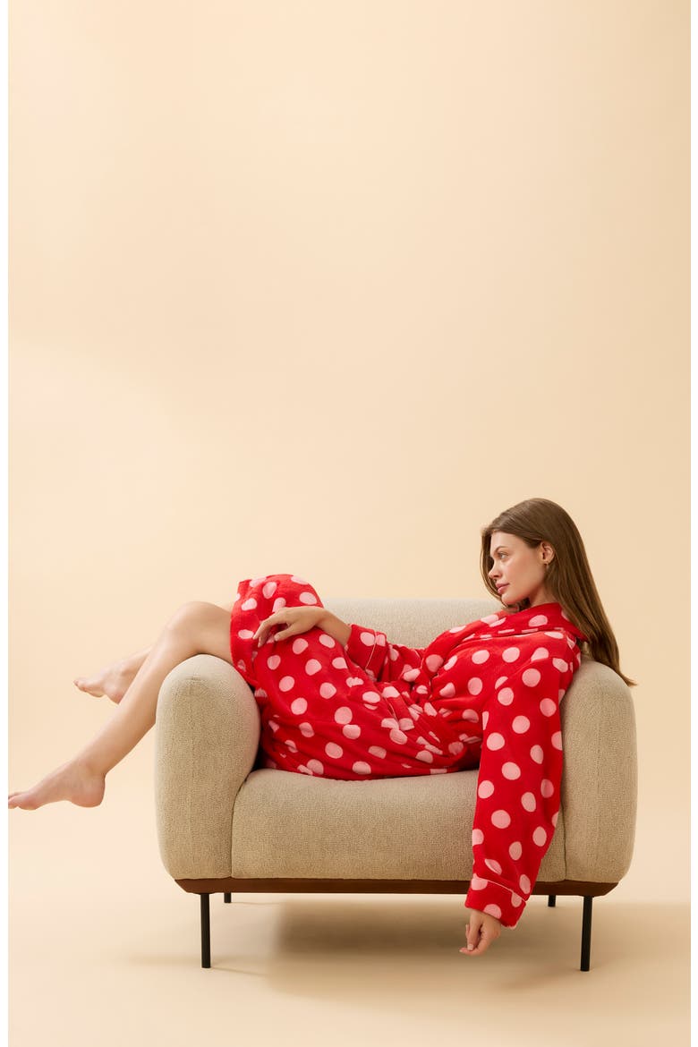 Long Fleece Robe, Alternate, color, RED MULTI