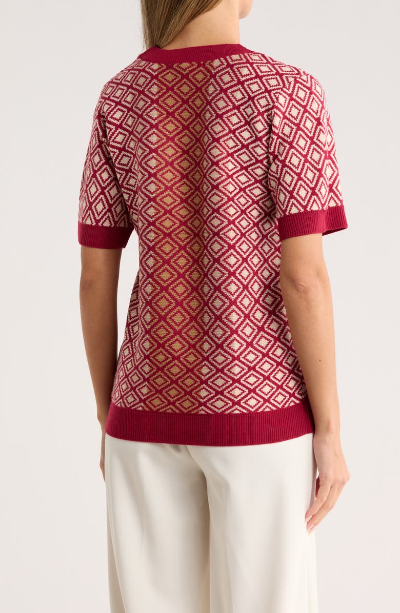 DR2 by Daniel Rainn Geometric Jacquard Short Sleeve Sweater, Alternate, color, Goji Berry