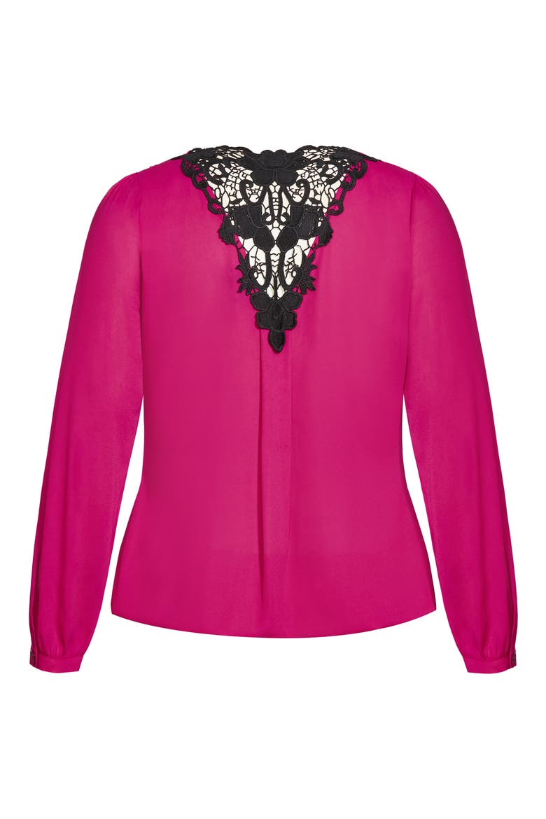 Guipure Lace Inset Long Sleeve Blouse, Alternate, color, SANGRIA