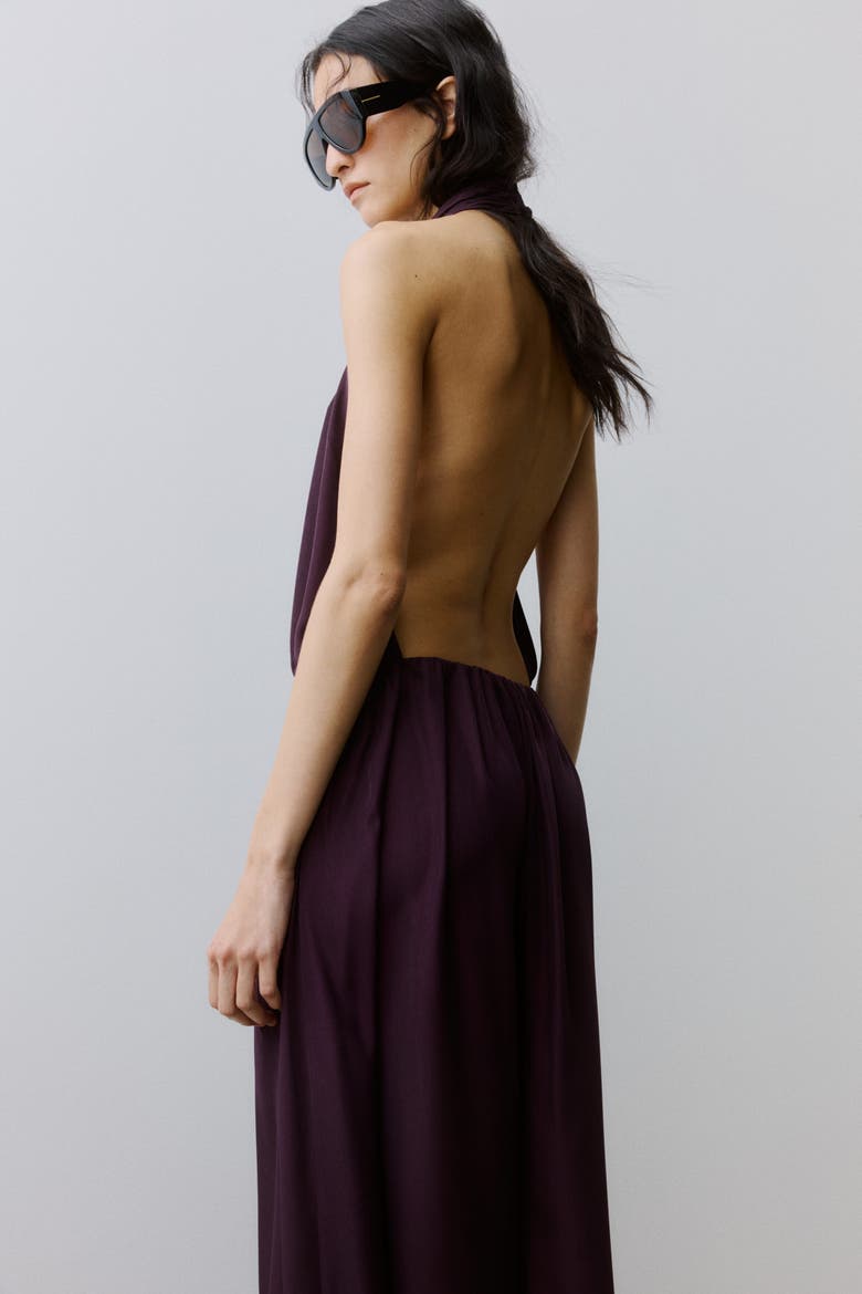 Long Halterneck Dress, Alternate, color, Dark purple