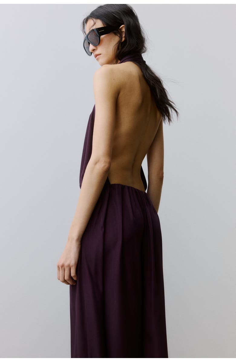 H&M Long Halterneck Dress, Alternate, color, Dark Purple