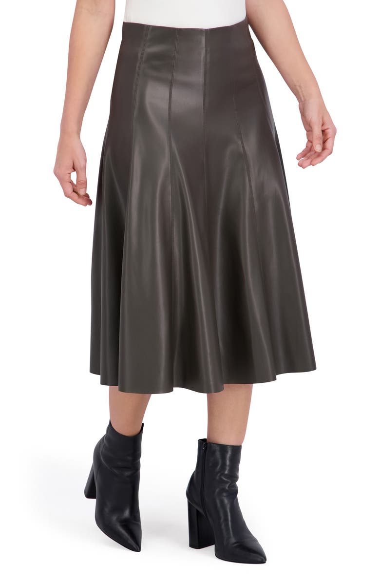 Ookie & Lala Supersoft Faux Leather Flounce Midi Skirt, Alternate, color, Olive