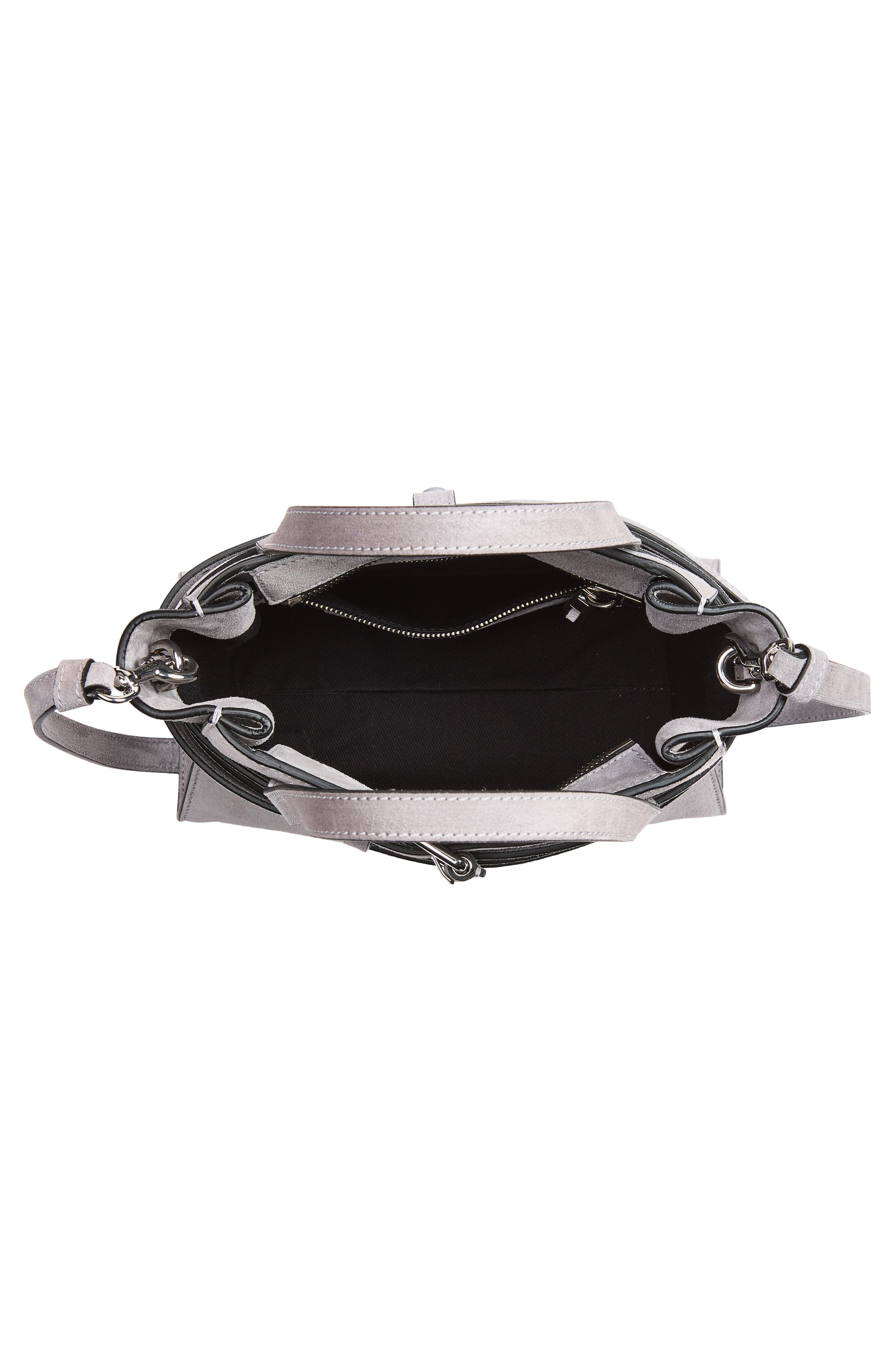 Moschino Tie Me Suede Handbag, Alternate, color, Grey 01A Of0