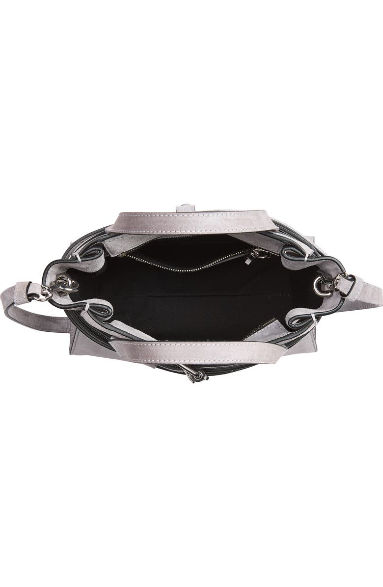 Moschino Tie Me Suede Handbag, Alternate, color, Grey 01A Of0