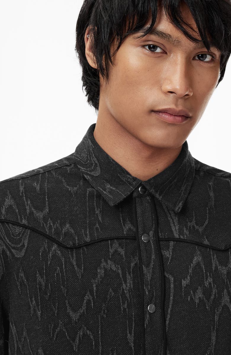 John Varvatos Miner Jacquard Snap-Up Western Shirt, Alternate, color, Black
