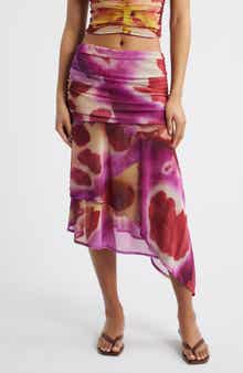 Festa Print Asymmetric Hem Midi Skirt