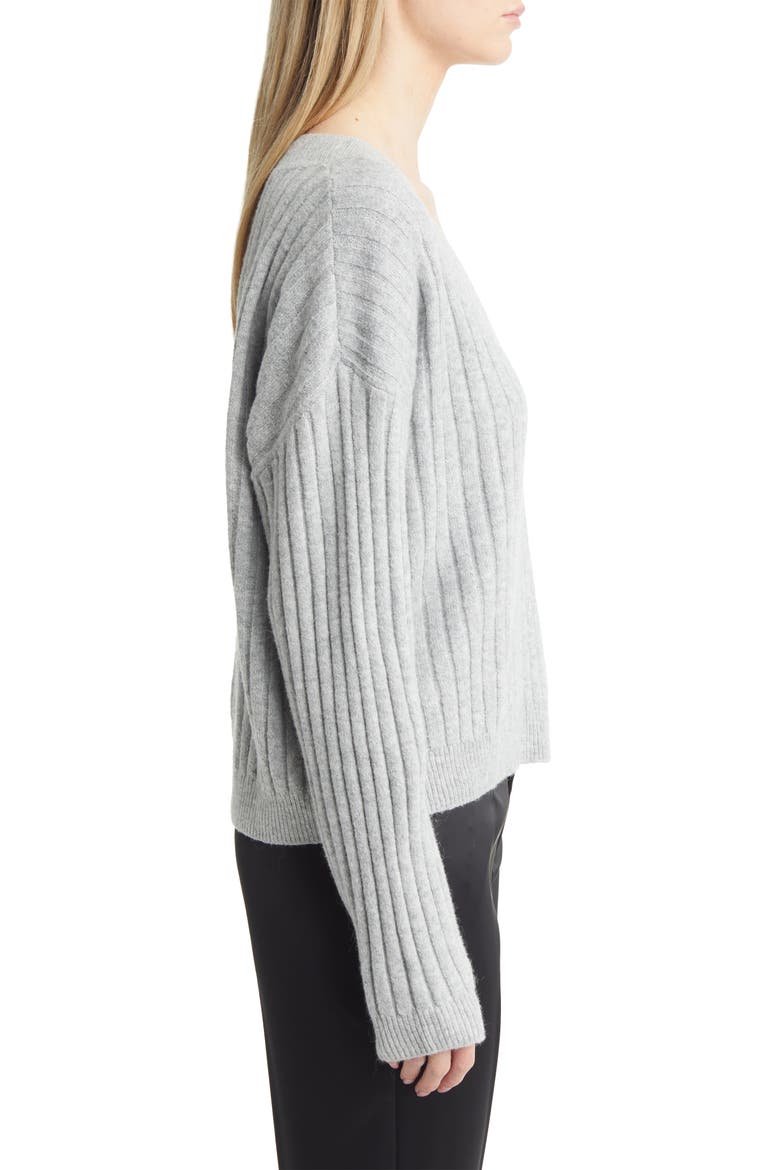 V-Neck Rib Sweater, Alternate, color, GREY HEATHER