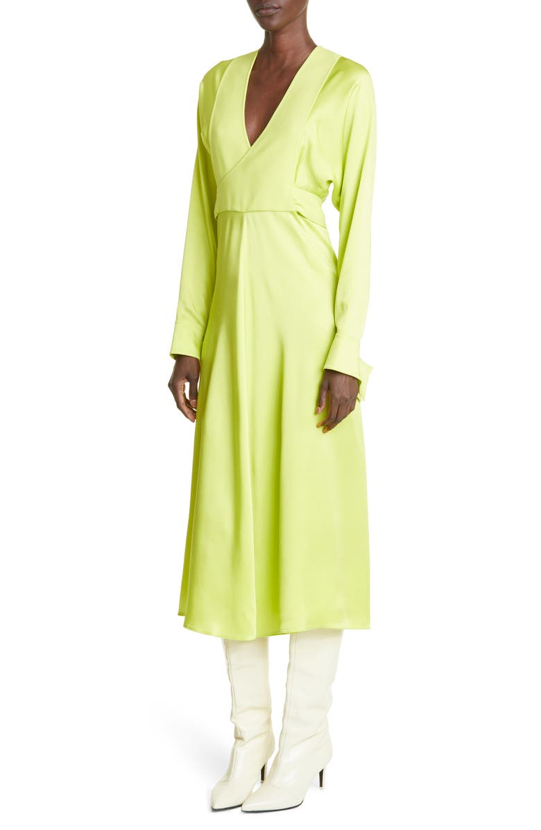 Victoria Beckham Long Sleeve Satin Wrap Midi Dress, Alternate, color,
