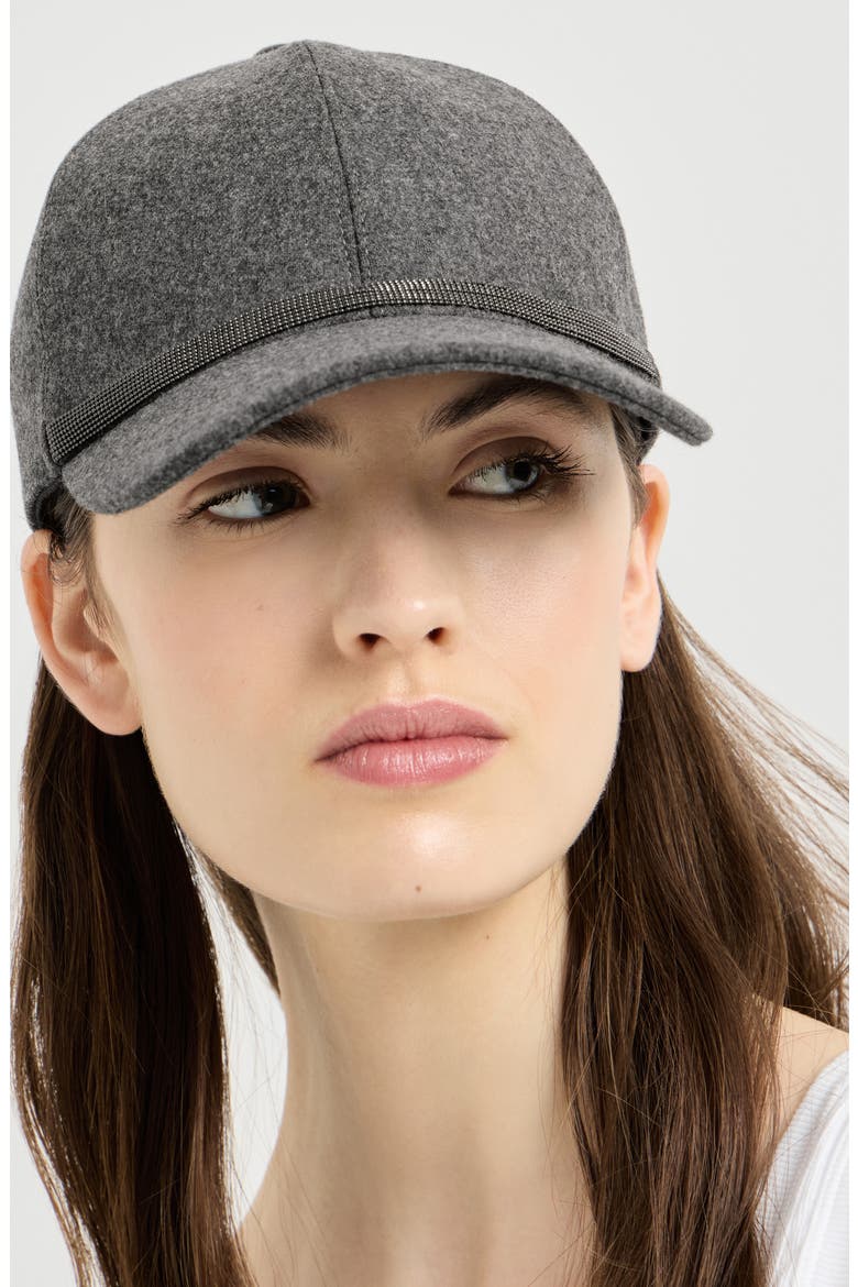Virgin wool and cashmere flannel baseball cap with shiny band, Alternate, color, Dark Grey
