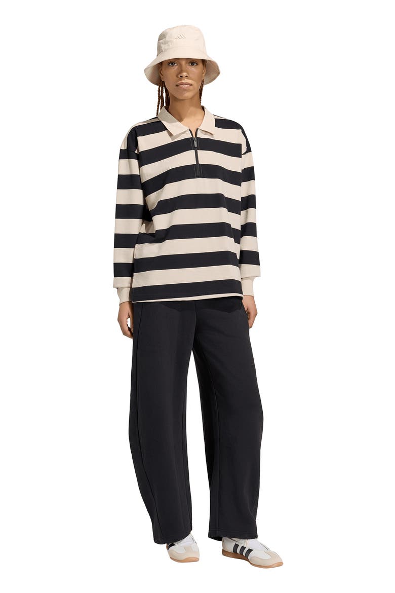 Striped Quarter Zip Cotton Polo, Alternate, color, BLACK/CRYSTAL LINEN