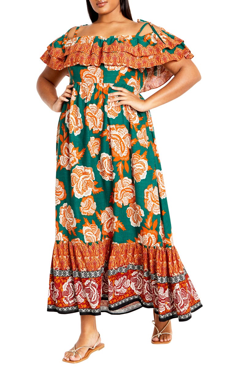 City Chic Runaway Cold Shoulder Midi Dress, Main, color, 