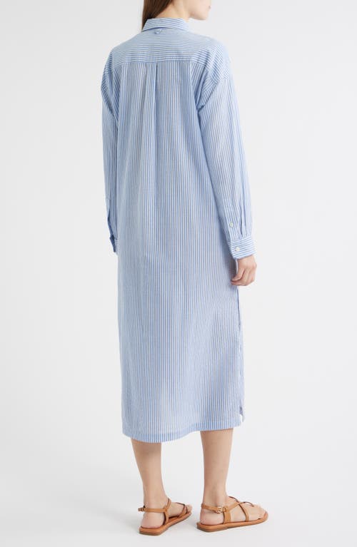 Alex Mill Kerry Stripe Long Sleeve Cotton Seersucker Midi Shirtdress In Blue