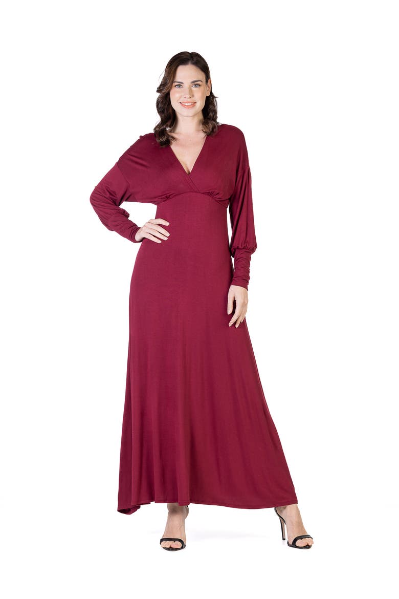 V-Neck Long Sleeve Maxi Dress, Main, color, Wine