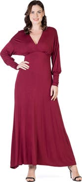 24seven Comfort Apparel V-Neck Long Sleeve Maxi Dress