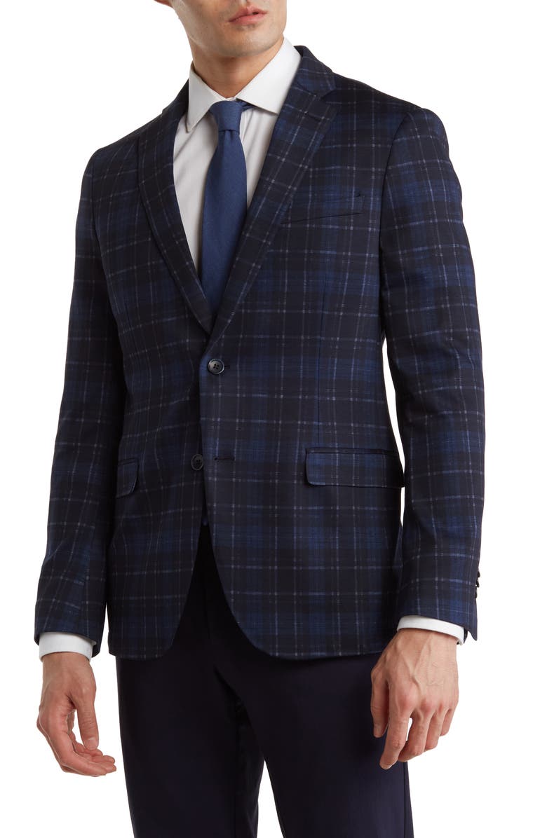 Original Penguin Blue Plaid Knit Suit Jacket, Main, color, 