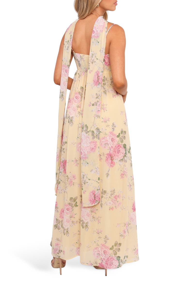 Tully Floral Rosette Maxi Dress with Removable Scarf, Alternate, color, YELLOW FLORAL
