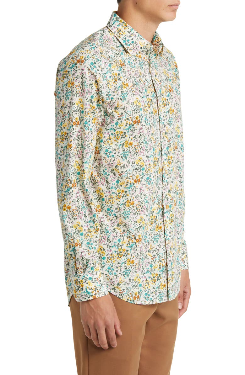 Paul Smith Tailored Fit Floral Cotton Dress Shirt, Alternate, color, Whites