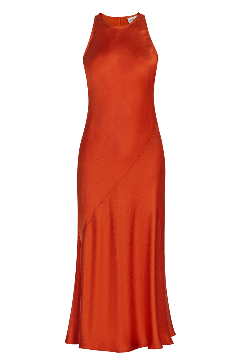 Dew Bias Cut Silky Midi Dress, Main, color, Burnt Ochre