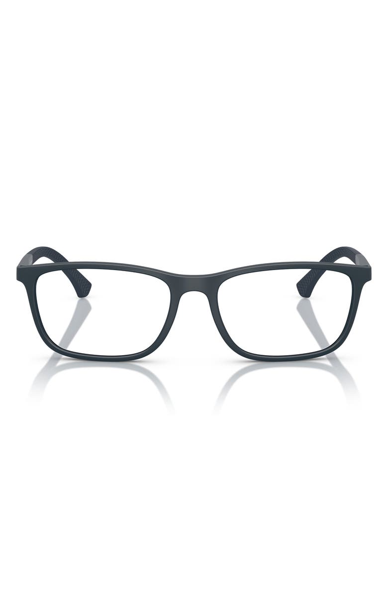 Emporio Armani 53mm Rectangular Optical Glasses, Main, color, Matte Blue / Demo Lens