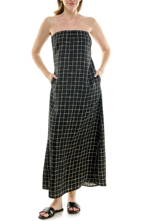 Strapless Print Satin Maxi Dress