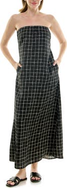 Nicole Miller Strapless Print Satin Maxi Dress
