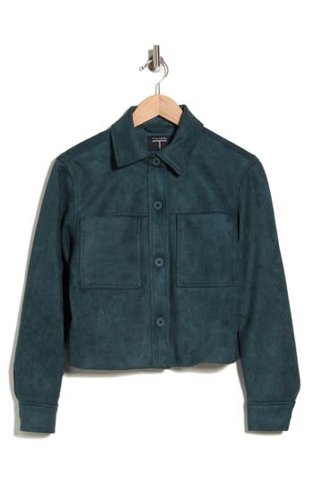 T Tahari Crop Faux Suede Jacket In Green