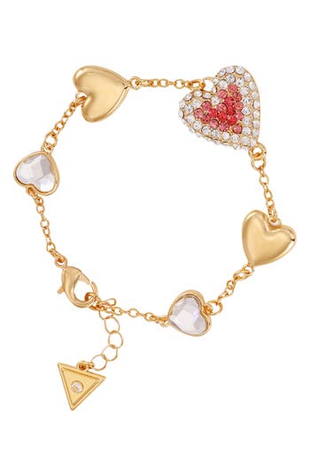 Guess Crystal Heart Chain Bracelet In Gold
