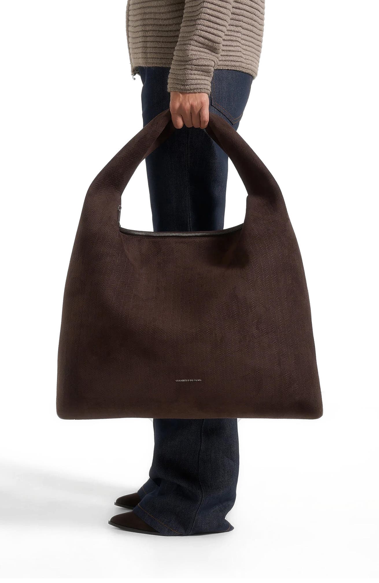 Manière De Voir Aubin Braided Suede Hobo Bag, Alternate, color, Brown