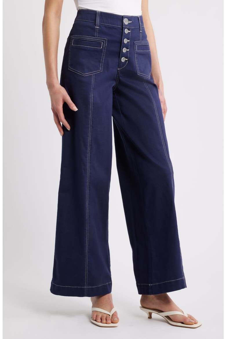 Skyrise High Waist Exposed Button Fly Wide Leg Pants, Main, color, EVENING BLUE