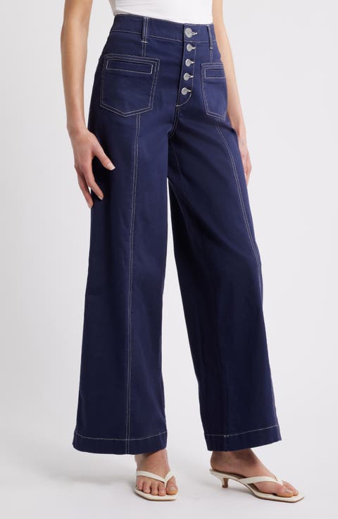 Wit & Wisdom Skyrise High Waist Exposed Button Fly Wide Leg Pants (Regular & Petite)