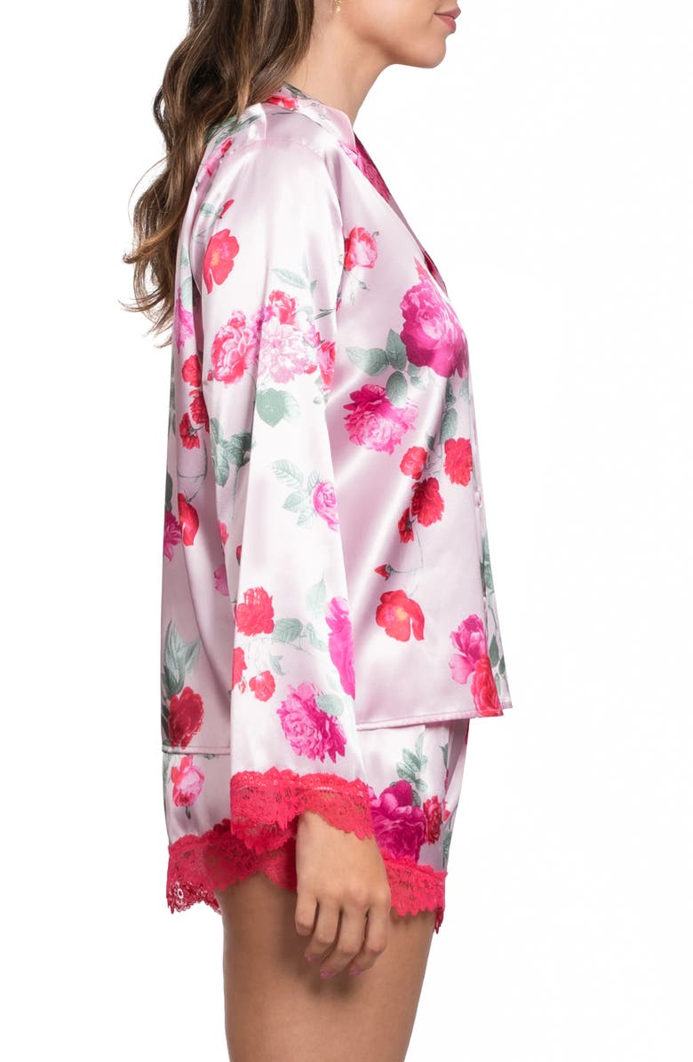 In Bloom by Jonquil Alyssa Lace Trim Long Sleeve Satin Shorts Pajamas, Alternate, color, Light Pink