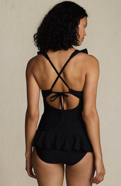 Lands' End Ruffle Plunge Skirted High Leg One Piece In Black