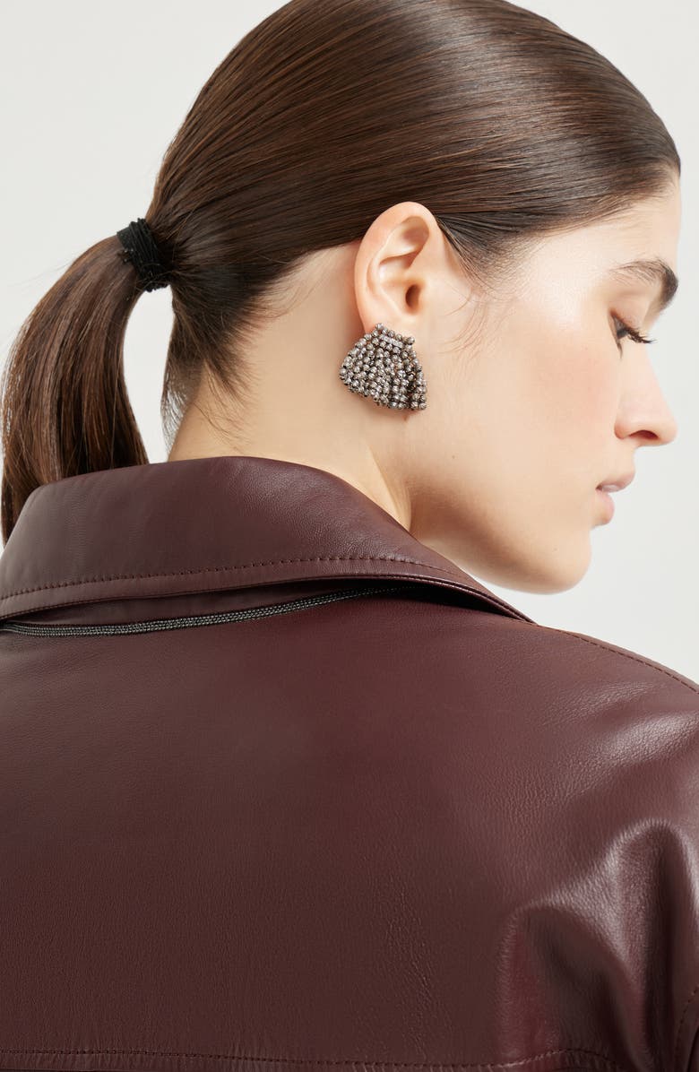 Brunello Cucinelli Soft nappa leather bomber jacket, Alternate, color, Amaranth