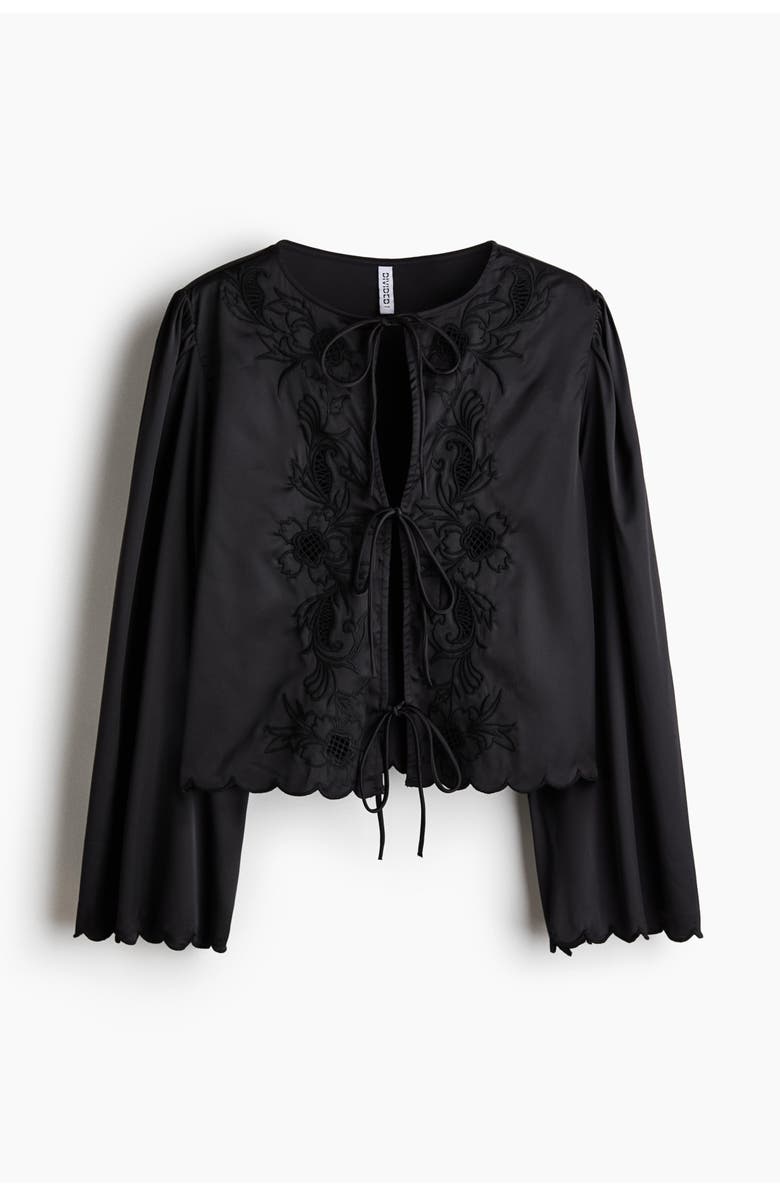H&M Tie-front satin blouse, Alternate, color, Black